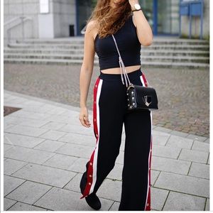 Zara striped pants with gold buttons on side